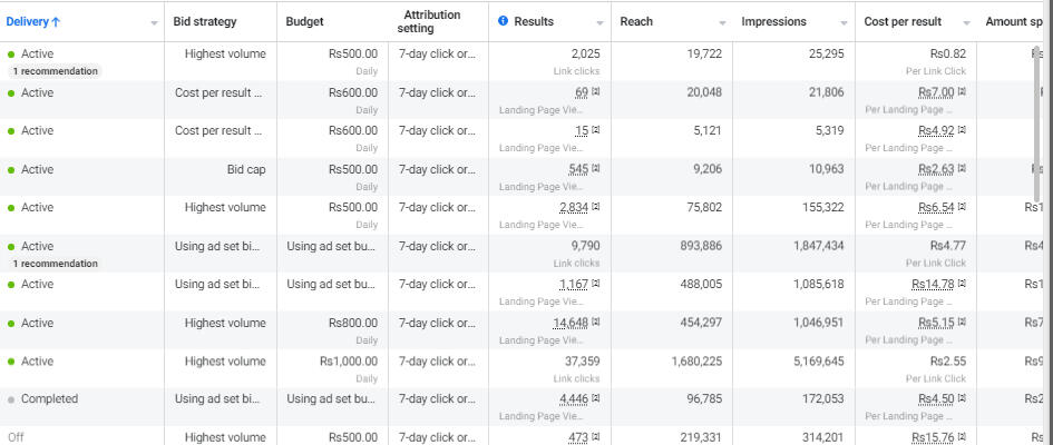 Facebook ads Results